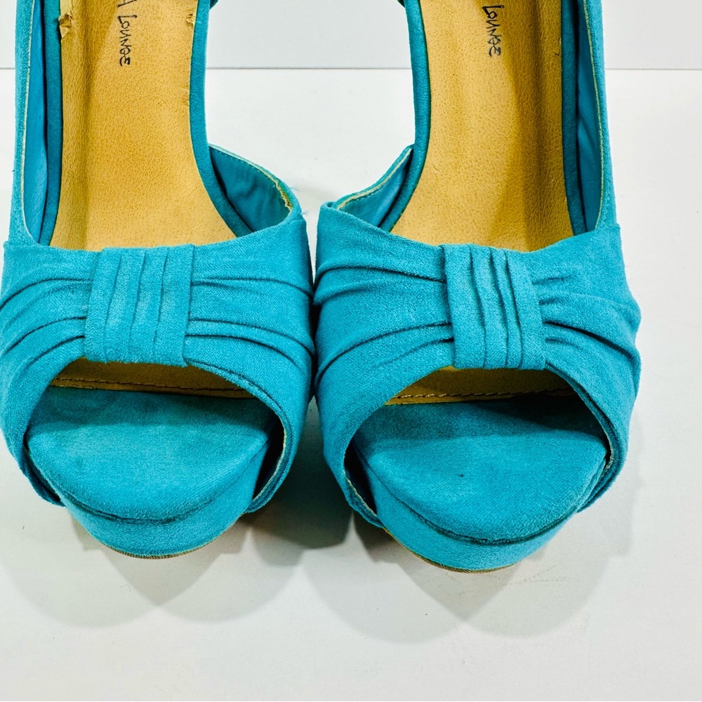 🎀 WILD DIVA LOUNGE TEAL SIZE 7 PLATFORM HEELS 5” MICROFIBER GREAT WORN ONCE - Picture 4 of 7